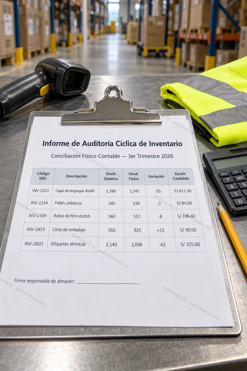 Informe de auditoría de inventario listo para firmar — Control de inventarios