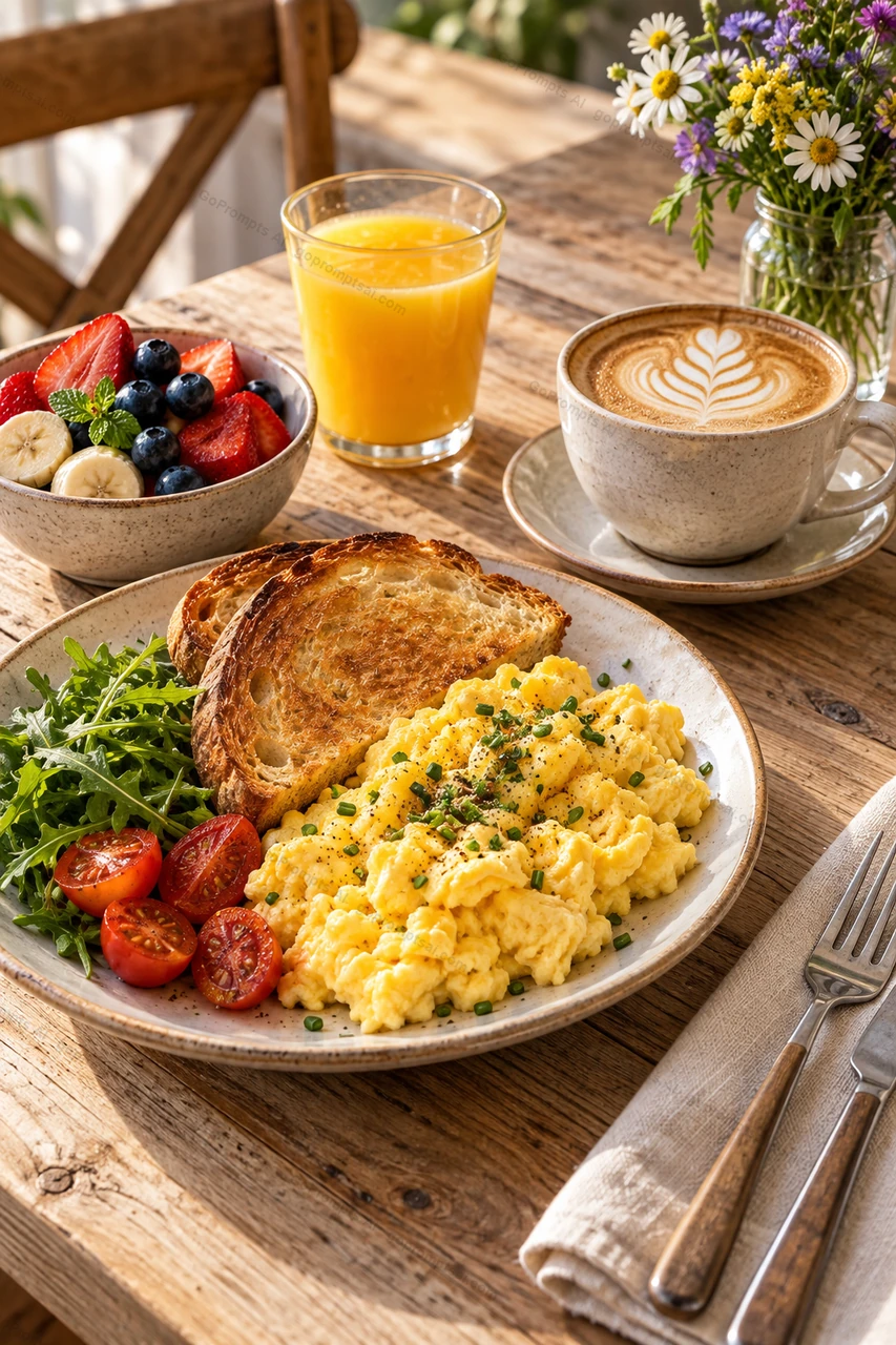 Foto de desayuno lista para carta o redes — Fotografía con IA