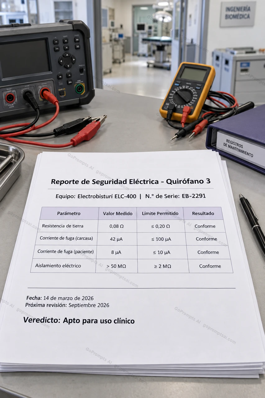 Your electrical safety report, ready for the hospital — Mantenimiento de Equipos Biomedicos