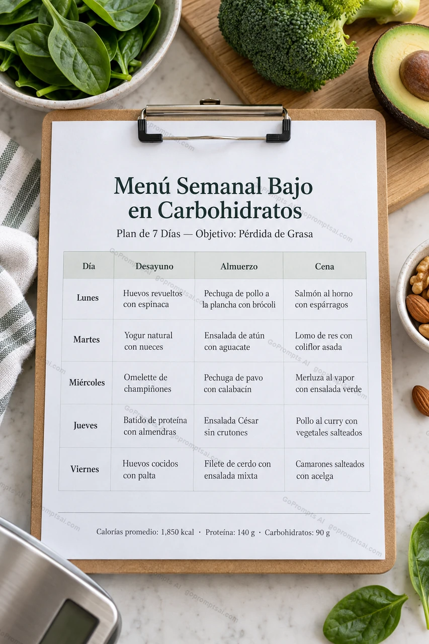 Tu menú semanal bajo en carbohidratos, listo — Bajar de peso