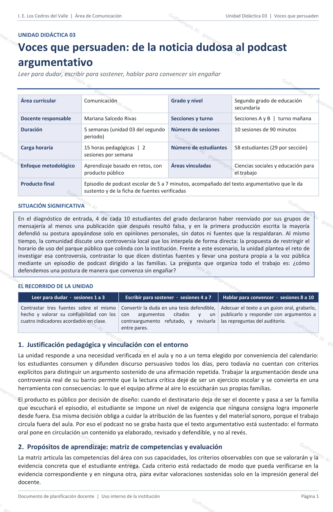 Unidad didáctica con situación significativa y propósitos — Docentes