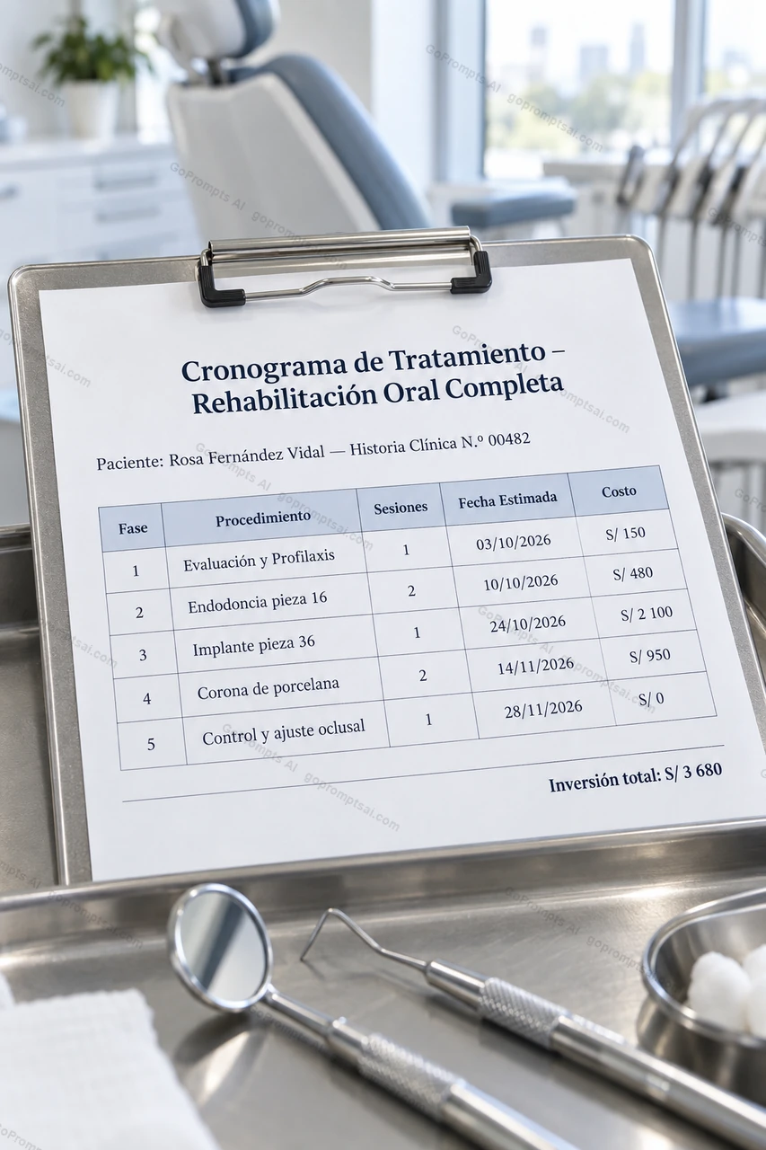 Cronograma de tratamiento listo para presentar al paciente — Odontólogos