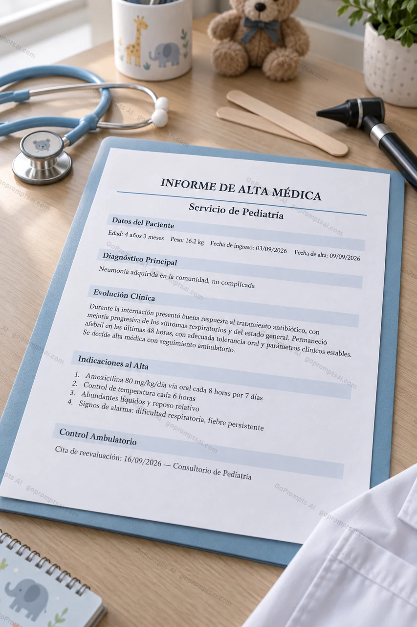 Informe de alta médica redactado en minutos — Pediatria