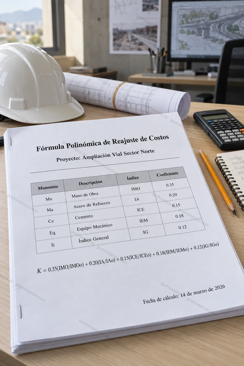 Fórmula polinómica de reajuste de costos, calculada — análisis de precios unitarios