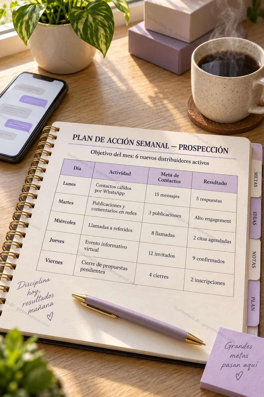 Plan de acción semanal con metas de contacto diarias — Prospección Multinivel