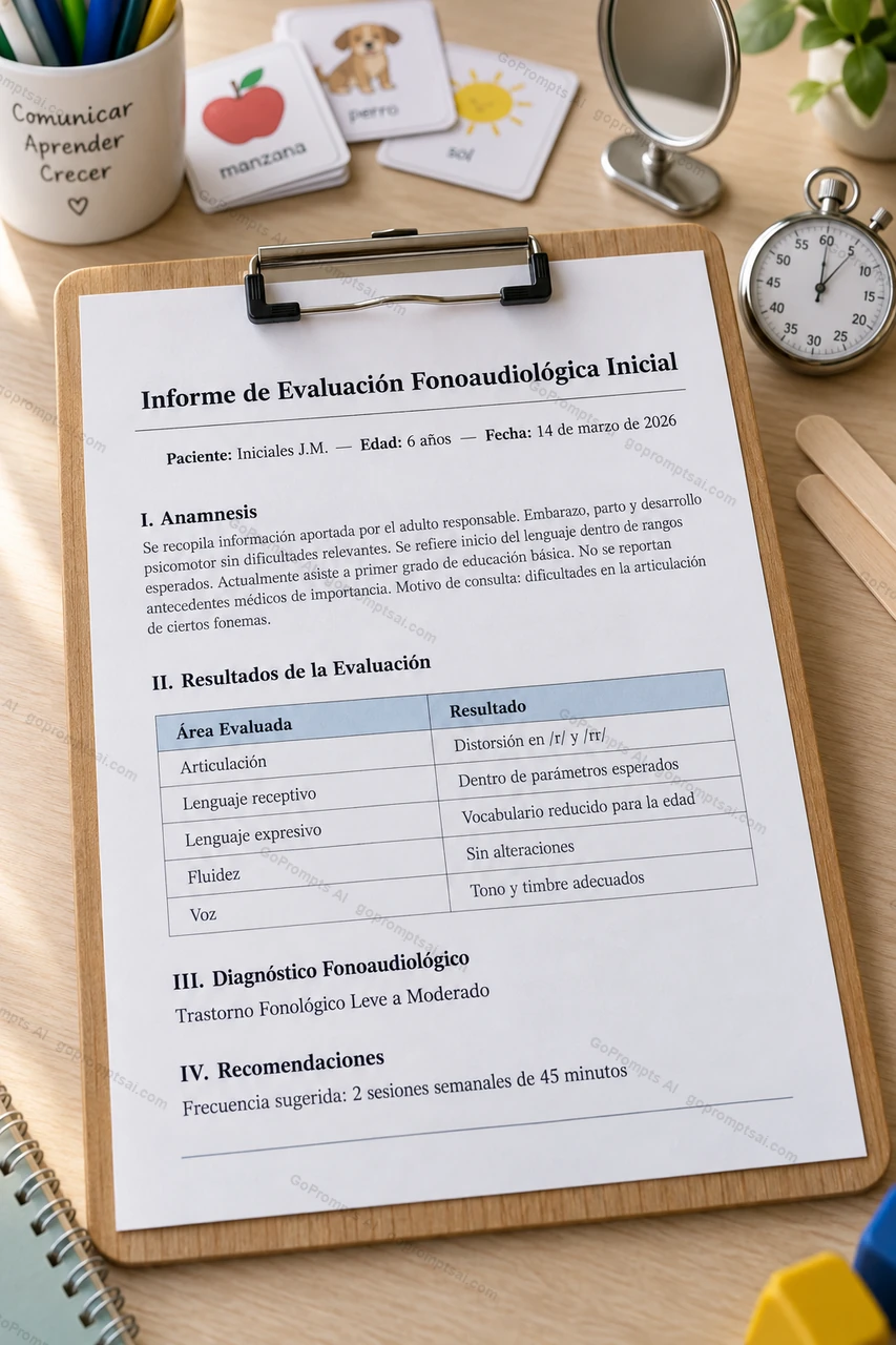 Informe de evaluación inicial listo en minutos — Terapia del Lenguaje